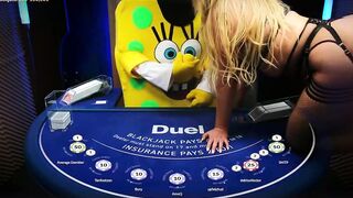 Mia Malkova Duel Casino Masturbating On Table While Spongbobo Jerk Off