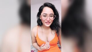 Kajal Pandey Bounce Big Tits And Touching Them In Orange Dress