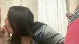 Jasmyn Enjoys Deepthroating And Stroking Two Massive Dicks
