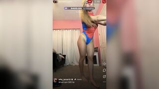 Allie Brink In Spider Girl Outfit Doing Squats On Livestream